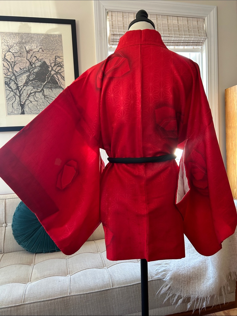 Stunning Red Silk Haori Kimono Jacket, , Vintage - Picture 3 of 10